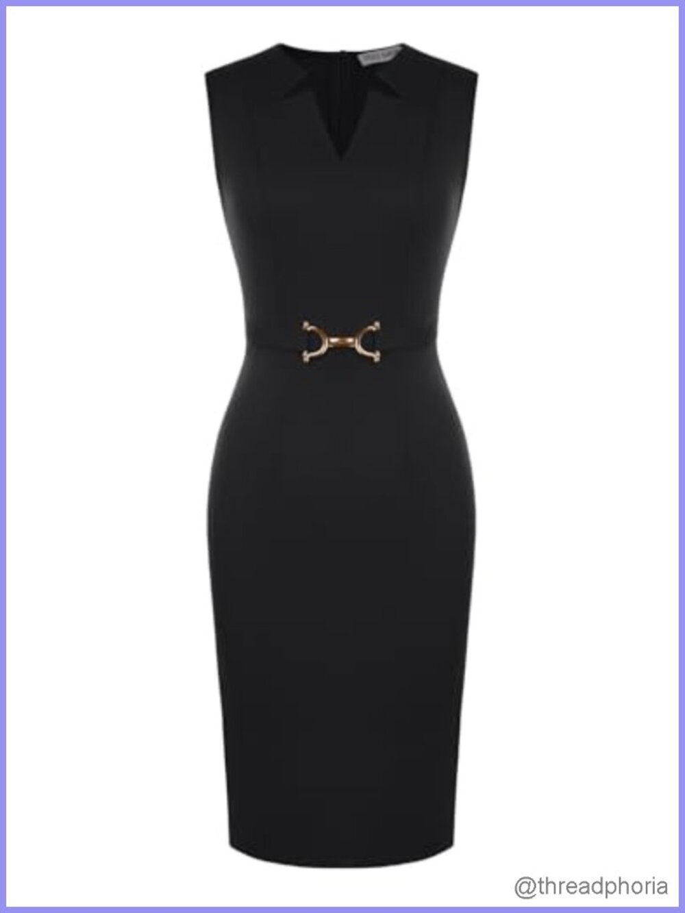 Sleeveless V-Neck Bodycon Midi Work Dress with Waist Rings